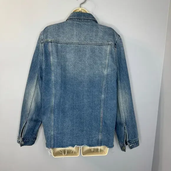 Lovers and Friends James Sarratoga Denim Jacket Relax Raw Hem Boho Blue L - Picture 8 of 16